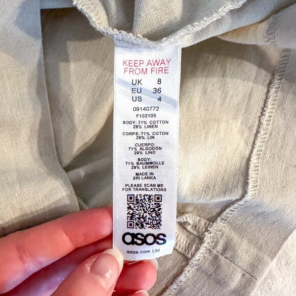 ASOS Faux Wrap Cotton Linen Tan Khaki Bow Mini Skirt - Size 4 - Picture 7 of 8